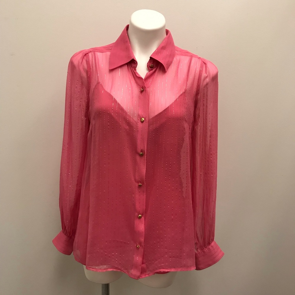 Milly of New York Pink Shimmer Stripe Blouse